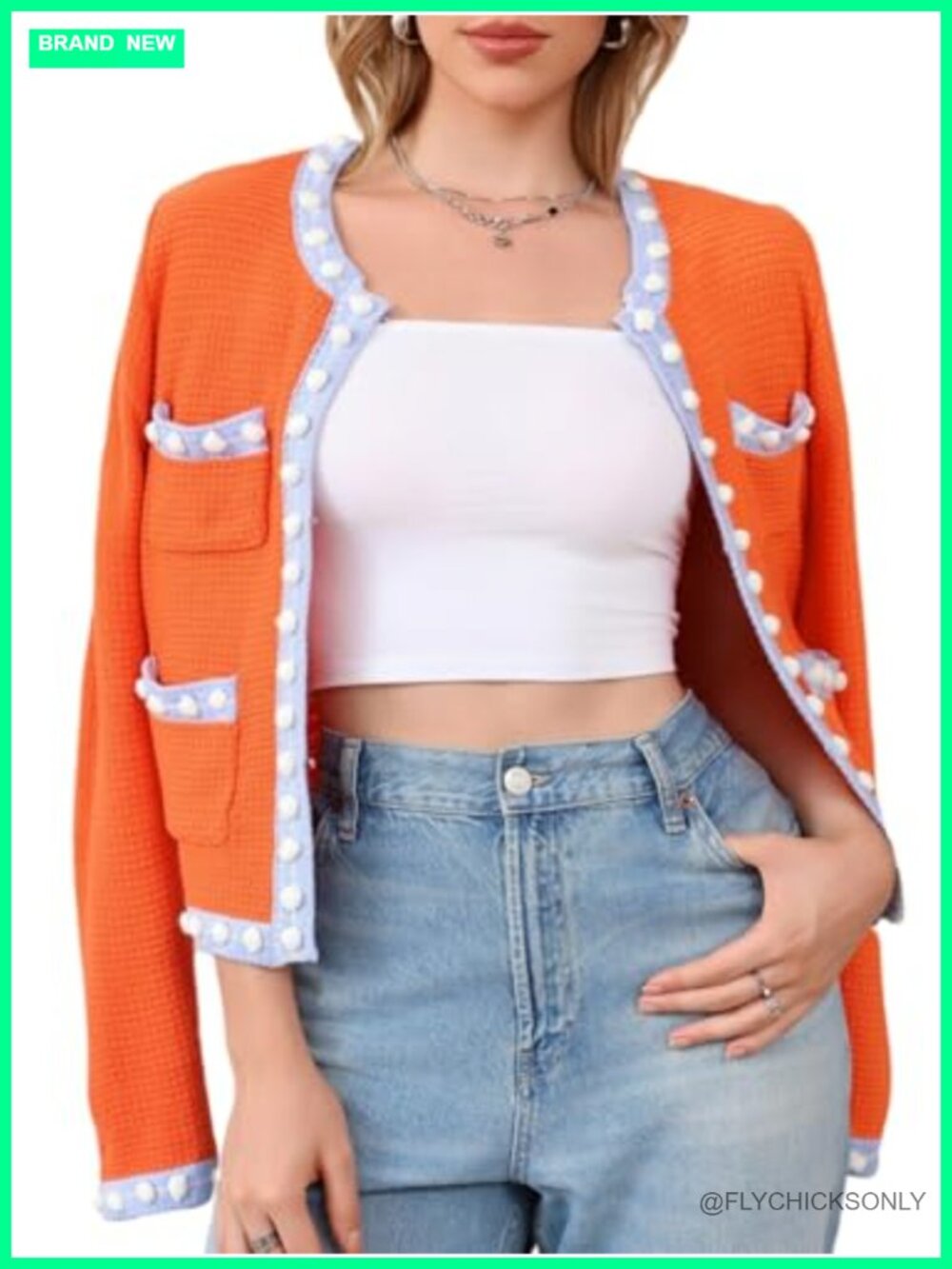 Chunky Knit Cropped Cardigan for Women Open Front Button Down Fall Sweater